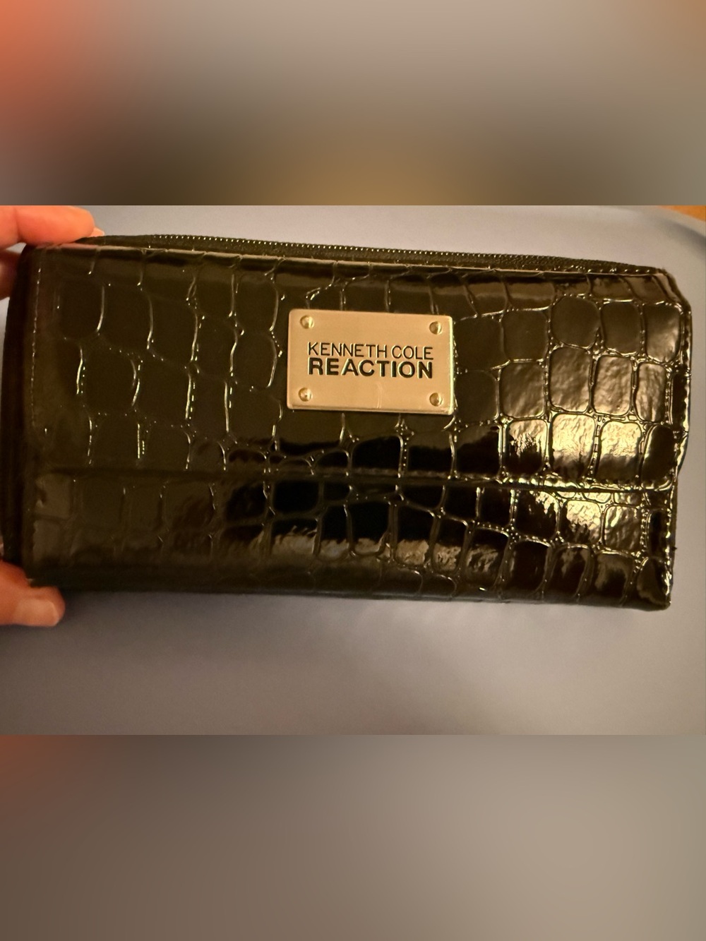 Kenneth Cole Reaction Glossy Black Croc-Embossed Wallet